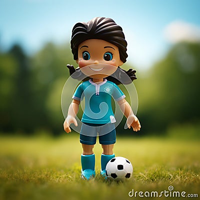 Teal Kids Soccer Figure On Grassy Background - Art Inspired By Reylia Slaby Stock Photo