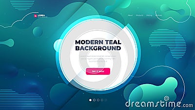 Teal Liquid color background design for Landing page site with circle. Fluid gradient shapes composition. Futuristic Vector Illustration