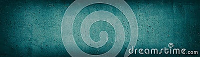 Teal old concrete wall wide texture. Rough cement panoramic retro background. Long dark turquoise vintage backdrop Stock Photo