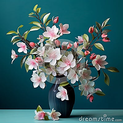 Teal And Pink Jasmine Arrangement With 3d Effect Stock Photo