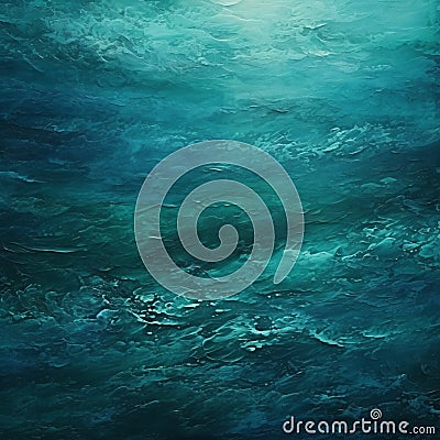 Teal Pre-raphaelite Seascape Abstract: Textured Painting Of Blue Sea Waves Stock Photo