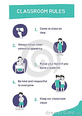 Teal and Purple Simple Illustration Classroom Rules Poster Stock Photo