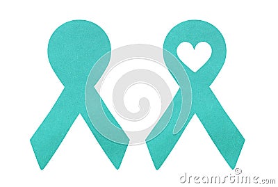 Teal Ribbon watercolour illustration set. Used to raise awareness for Ovarian Cancer Awareness, Food Allergies and other causes. Cartoon Illustration