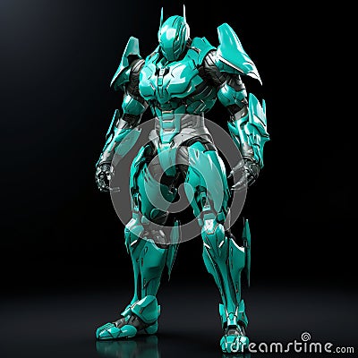 Tealblue Robot Concept Art: Dark Turquoise Design With Superhero Vibes Stock Photo