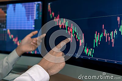 Team of agent trading business people pointing graph and analysis stock market on computer screen in office Stock Photo