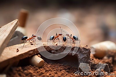 Team of ants work constructing house AI generated Stock Photo