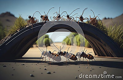 team of ants works constructing bridge, teamwork concept Stock Photo
