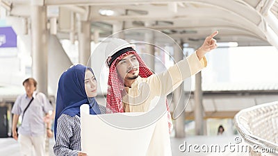 Team Arab collaborator business man and businesswoman city view background Stock Photo