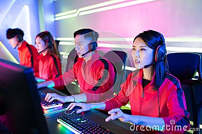 Pro cyber sport gamers team Stock Photo