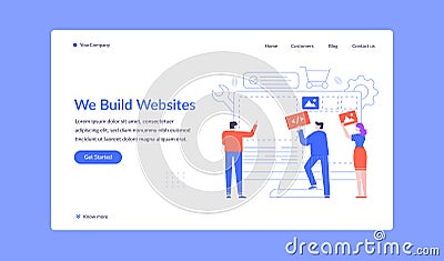 Team build website, create landing web page Vector Illustration