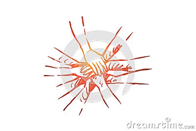 Team building, bonding exercise, business partnership, community cooperation, togetherness, people holding hands together Vector Illustration