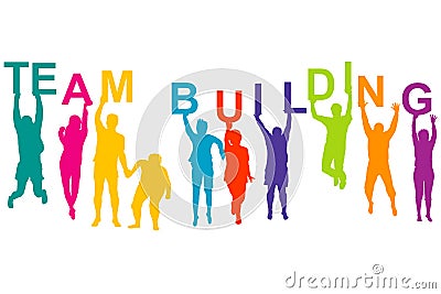 Team building concept with silhouette of men and women Vector Illustration