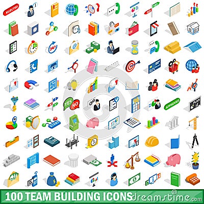 100 team building icons set, isometric 3d style Vector Illustration