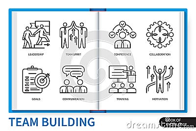 Team building infographics linear icons collection Stock Photo