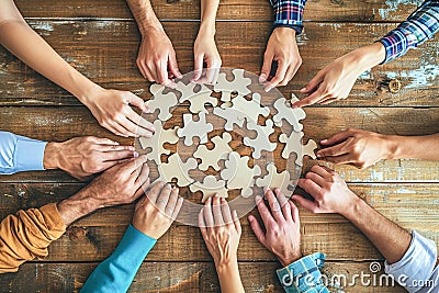 Team-building outings or events, many hands clasped together Stock Photo