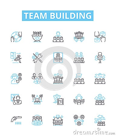 Team building vector line icons set. Collaborate, Networking, Engage, Unify, Interaction, Connect, Solidify illustration Vector Illustration