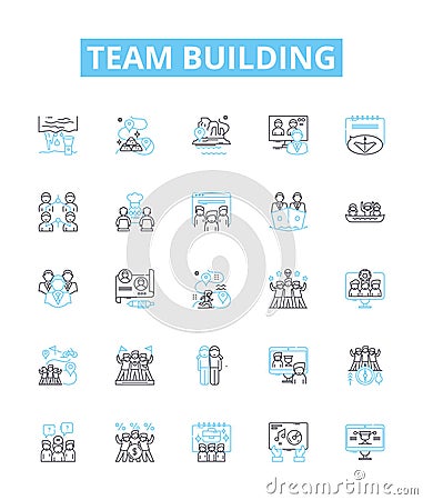Team building vector line icons set. Collaborate, Networking, Engage, Unify, Interaction, Connect, Solidify illustration Vector Illustration