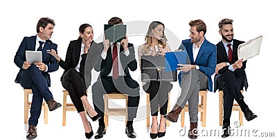 Team of 6 businessmen waiting for job interview Stock Photo