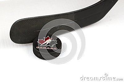 Team Canada Puck and stick Editorial Stock Photo