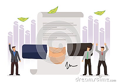 Team celebrating agreement and shake hands. Business concept of cooperation Vector Illustration