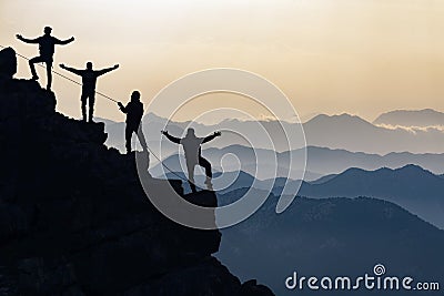 Team of climbers on mountain Stock Photo