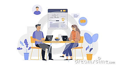 A Team is Collaborating on Data Analysis Using a Digital Display in an Advanced Office Setting AIG62 Stock Photo
