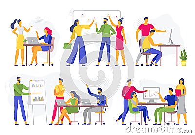 Team collaboration. Teamwork workshop meeting, creative brainstorm and office workers teams flat vector illustration set Vector Illustration