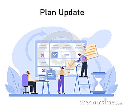 Team collaboratively updating a monthly schedule Vector Illustration