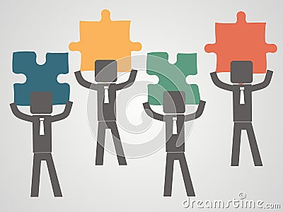 Team concept - people pick up puzzles Vector Illustration