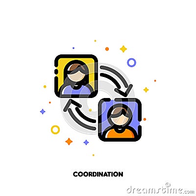 Team coordination icon for concept of participation in a group. Flat filled outline style. Pixel perfect 64x64. Editable stroke Vector Illustration