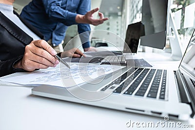 Team of developer programmer working on project in software development computer in IT company office, Writing codes and data code Stock Photo