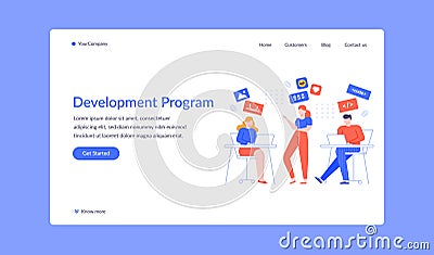 Team development program project landing web page Vector Illustration