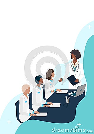 Team of doctors confer, study, hold a conference, training or cosilium Vector Illustration