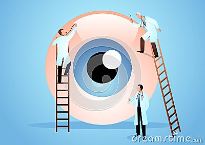 Team of doctors diagnose human eye Vector Illustration