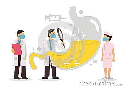 Team of doctors diagnose human stomach Vector Illustration