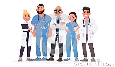 Team of doctors. A group of hospital workers. Medical staff. Vector illustration Cartoon Illustration