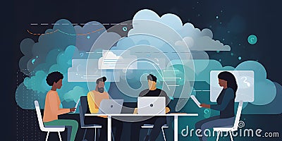 A team of employees collaborating on a project using clou generative AI Stock Photo