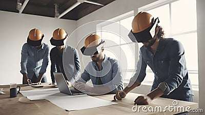 A team of employees collaborating on a project using virt generative AI Stock Photo