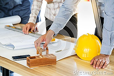 Team engineers working with construction tools Stock Photo
