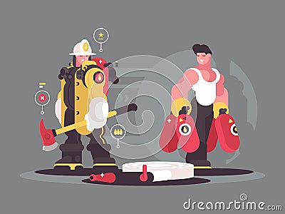 Team firefighters characters Cartoon Illustration