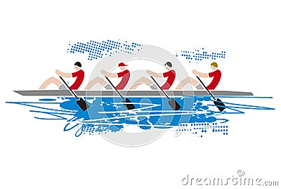 Team of four rowers. Vector Illustration