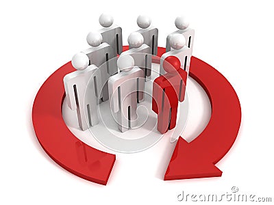 Team group of people inside rounded recycle arrow Stock Photo