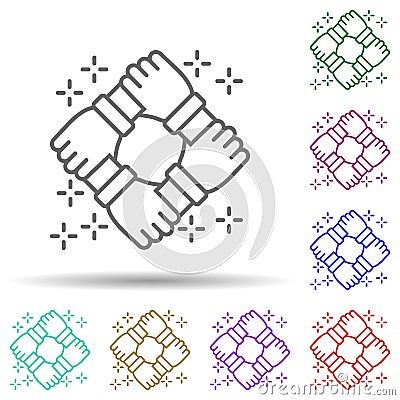 Team hands multi color icon. Simple thin line, outline vector of no gubernamental organization icons for ui and ux, website or Stock Photo