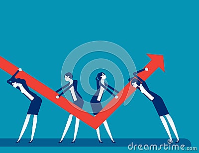 The Team holding arrow up as symbol of supporting business development. Solving problems and making right decisions Vector Illustration