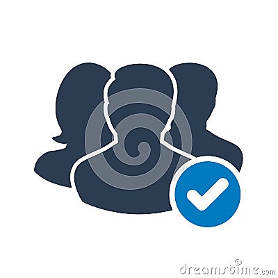 Team icon with check sign. Team icon and approved, confirm, done, tick, completed symbol Vector Illustration