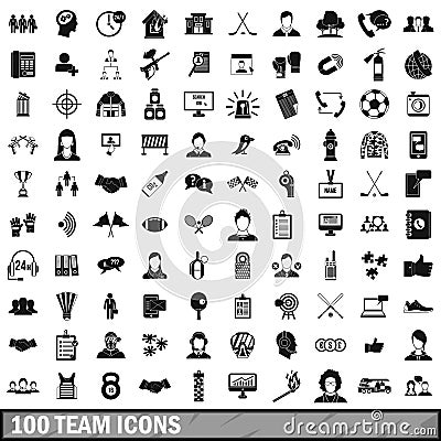 100 team icons set, simple style Vector Illustration