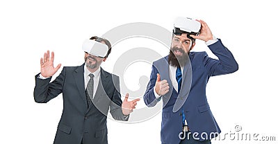 Team of innovators. Men vr glasses modern technology white background. Virtual business. Online business concept. Men Stock Photo