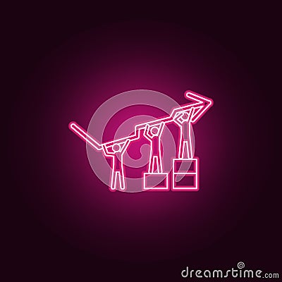 team jointly raise chart indicators neon icon. Elements of Team work set. Simple icon for websites, web design, mobile app, info Stock Photo
