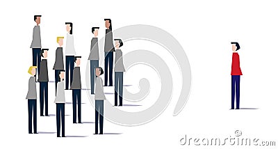 Team leader concept illustration - crowd of figures with the red leader. Crowd of people. Be different. Gray crowd illustration. Cartoon Illustration