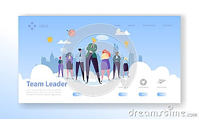 Team Leader Landing Page. Leadership Concept with Flat Business People Characters Website Template. Easy Edit Vector Illustration